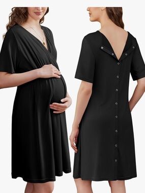 Ekouaer Labor Delivery Gown Hospital Short Sleeve Maternity Nursing Nightgown M